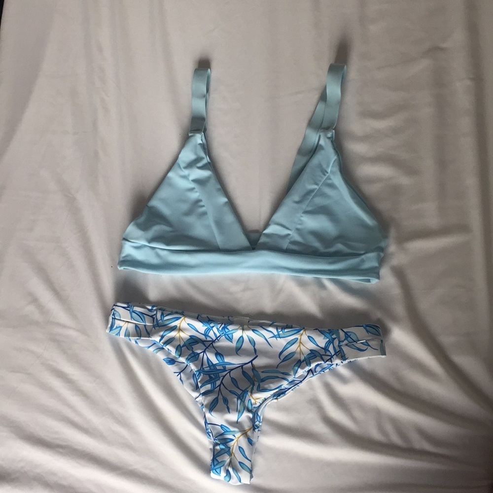 Light Blue Tropical Print Bikini